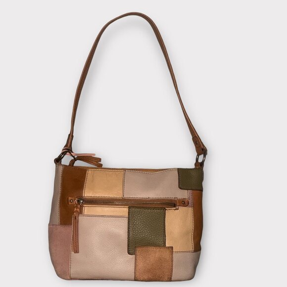 The Sak Indio Patchwork Hobo Pink Tan Mixed Leather Shoulder Bag Bohemian Boho - Picture 3 of 8